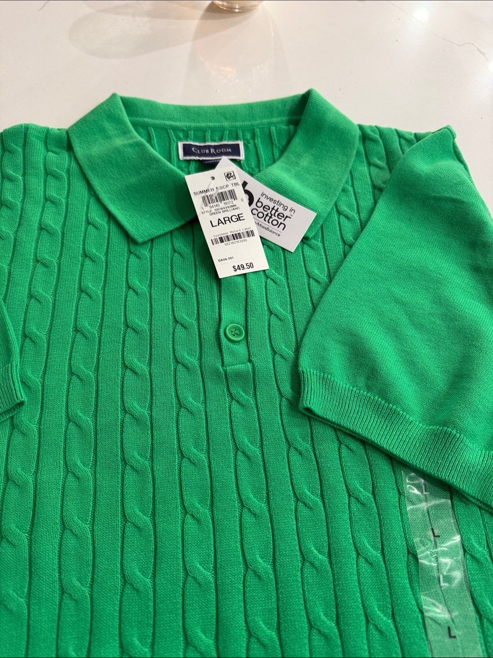 Club Room Bright Green Cable-Knit Polo Sweater